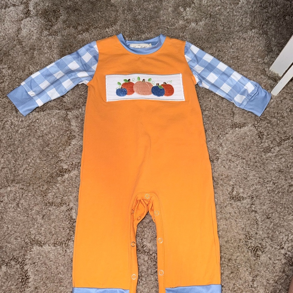 Pumpkin Patch Orange and Blue Kids Footie